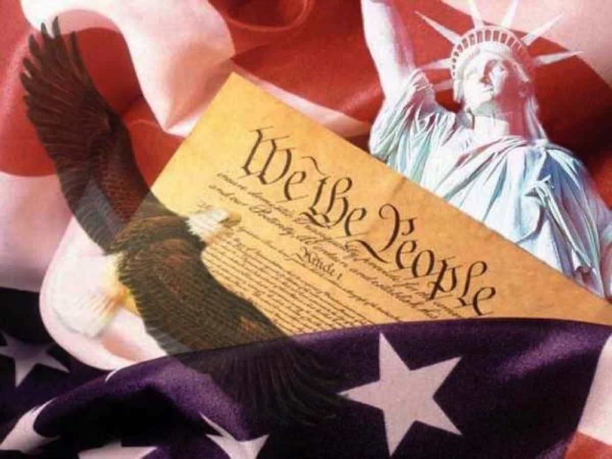 Vi Folk Statue Ørn US Flag Væg Tapet Wallpaper