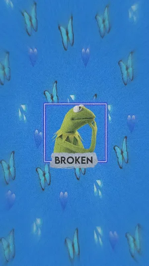 Estetisk Kermit Med Blå Sommerfugler Wallpaper