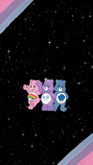 Bisættede Care Bears figuren side om side. Wallpaper