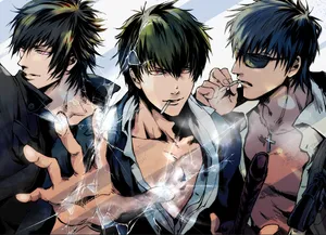 En gruppe af anime-karakterer med deres hænder i deres lommer Wallpaper