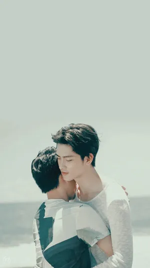 Bøsse dreng kramme sin kæledyr Dalmatiner tapet Wallpaper