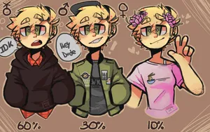 En gruppe mennesker med forskellige hår stilarter og tøj Wallpaper