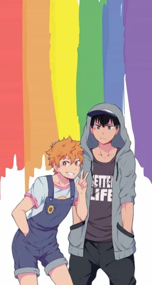 Un Groupe De Personnages D'anime Lgbt+ Célébrant Joyeusement Wallpaper