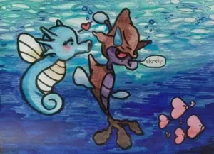 Sjenert Skrelp Prøver Å Unngå Horsea I Deres Naturlige Habitat Wallpaper