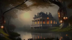 Spøgelsesagtig stor herskabsvilla skrivebordsbaggrund. Wallpaper