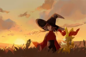 Heks En Braixen Zonsondergang Avontuur Wallpaper