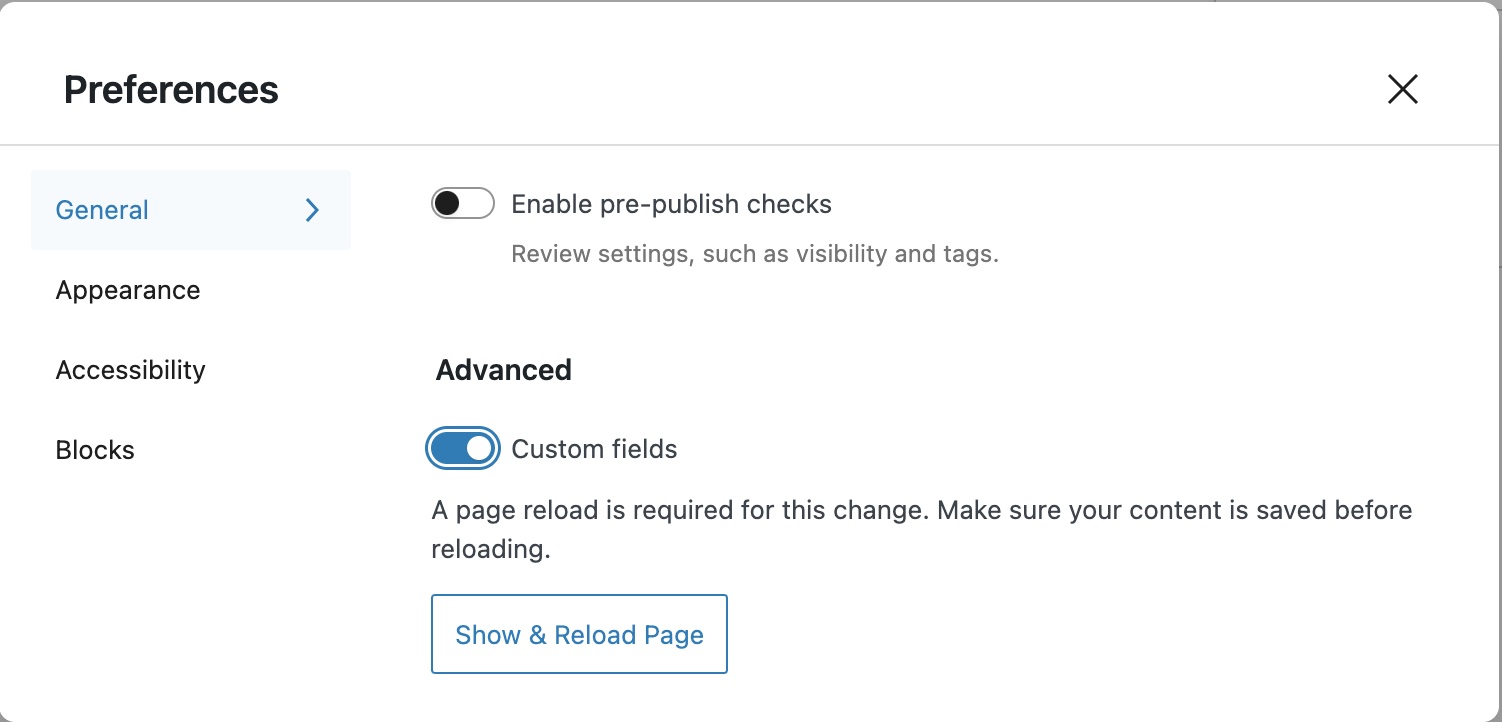 Custom fields in the Preferences panel