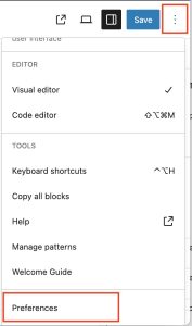 Option button and Preferences menu in the sidebar