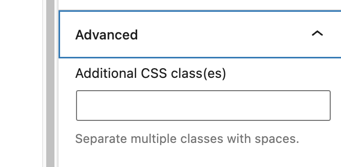 The advanced section lets you add a CSS class to your block.