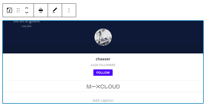 Preview of embedded Mixcloud user profile