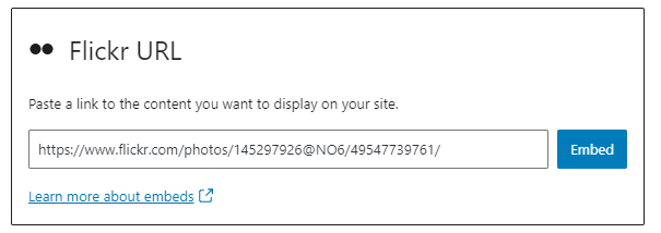 Embed URL for Flickr block.