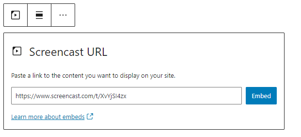 Embed option for the block to paste the URL.
