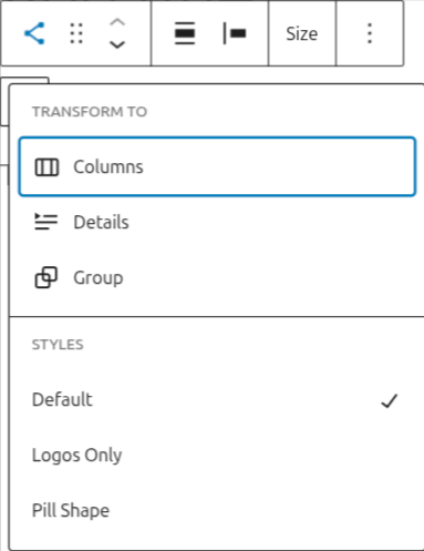 Transform tool in the Social Icons block