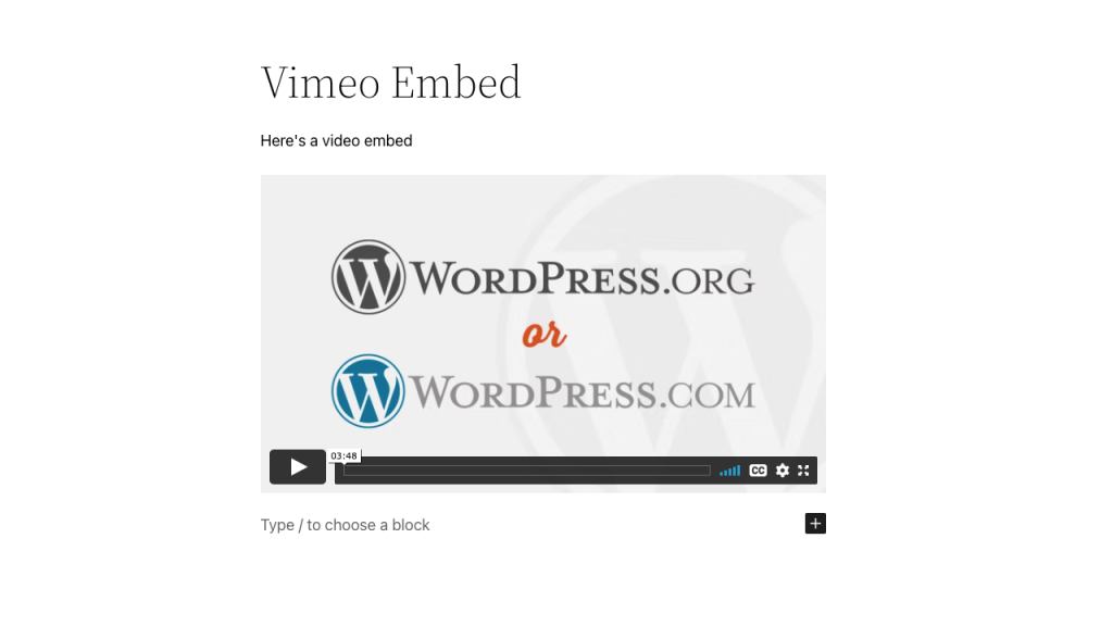 Vimeo Embed example