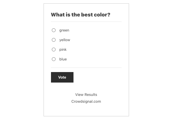 Example of an embedded Crowdsignal Poll with the question "what is the best color?"