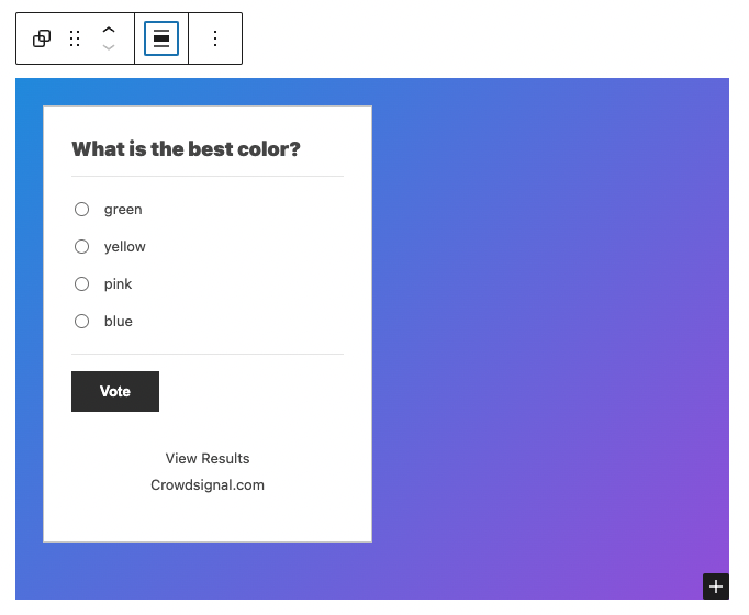 Front end example of Crowdsignal embed group with gradient background.