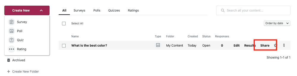 Sharing your Crowdsignal poll via the Dashboard.