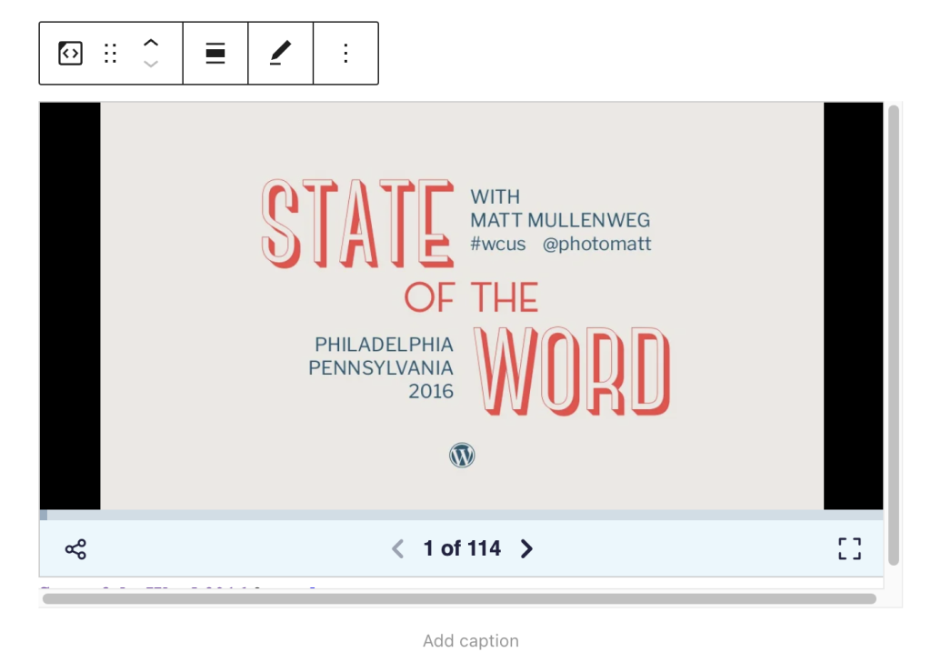 Preview of the Slideshare presentation in your editor