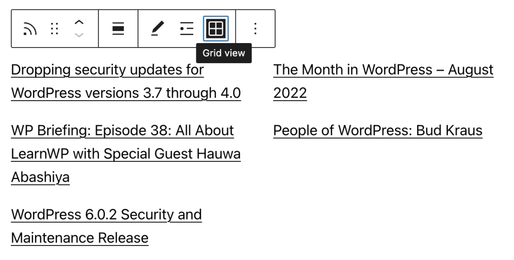 Grid view for the RSS block.