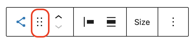 Drag icon in the Social Icons block toolbar