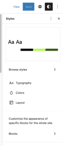 Image showing the Styles sidebar open with all options listed.