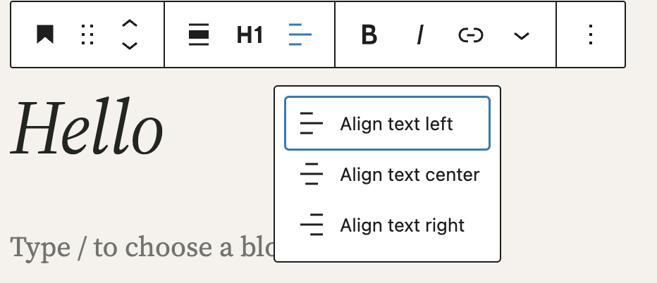 Change the text alignment in the Heading block