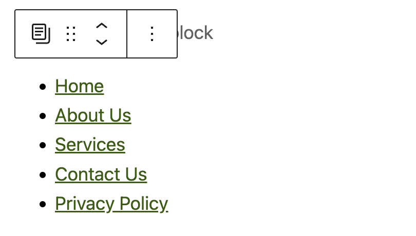 Block Toolbar - Page List Block