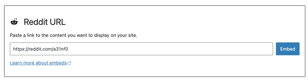 Editing the Reddit block URL via the "edit" option.