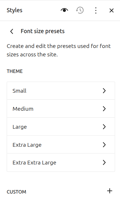 Define and manage the predefined font size options available throughout the site.