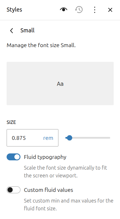 Managing or customising the font size preset