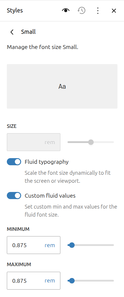 Customising fluid values of font preset