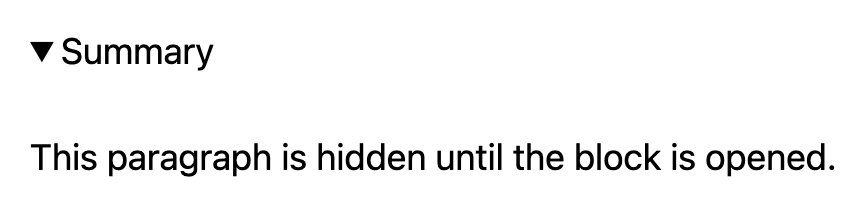 The details block is open and the arrow icon points towards the content below the summary,