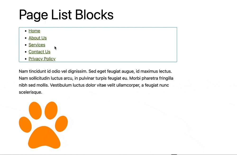 Drag page list block
