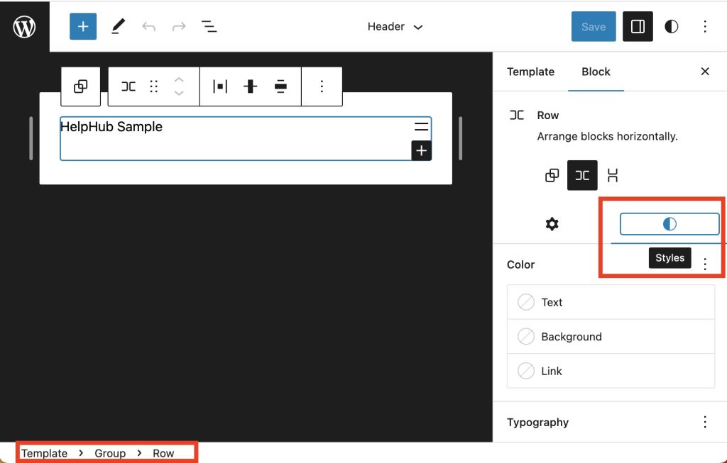 Styles of Header Template Parts