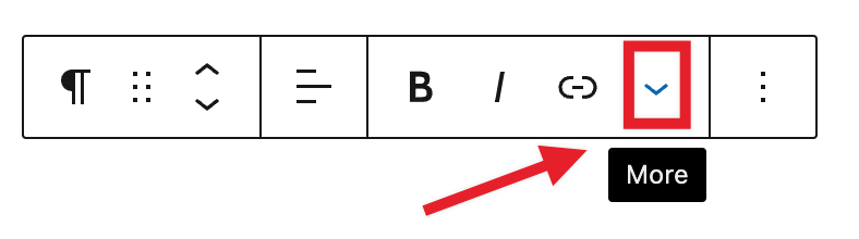 Examples of the location of the "Rich Text Editing" menu in a Paragraph block.