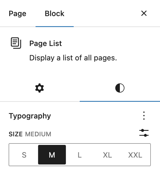 Page list block styles