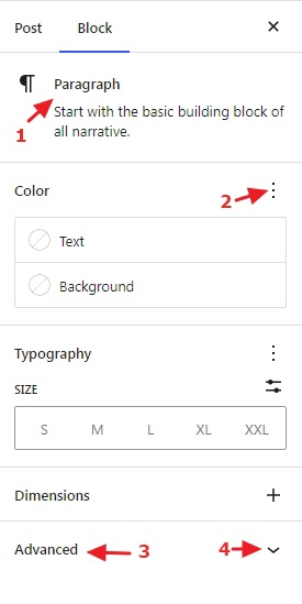 Block sidebar setting for Paragraph block