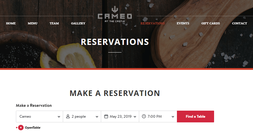 In line OpenTable Booking Engine Wordpress