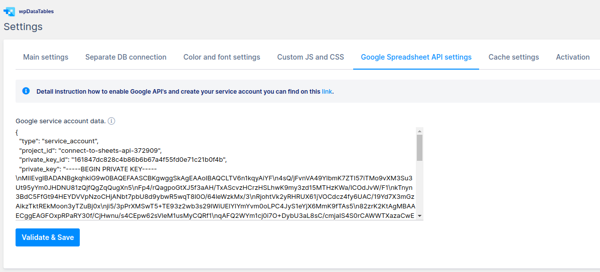 google-API-wpdatatables-connection-data