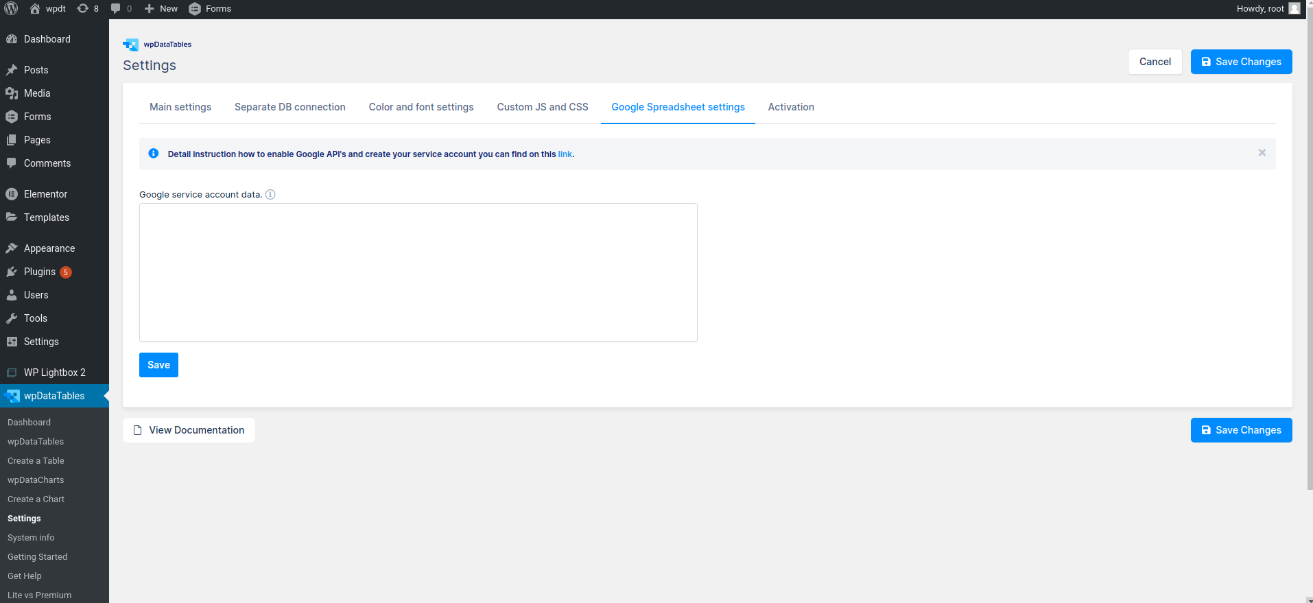 google-API-wpdatatables-connection
