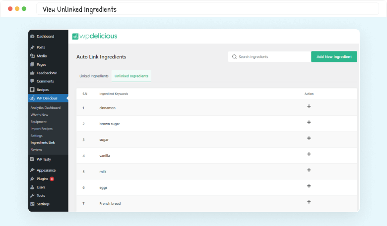 View Unlinked Ingredients