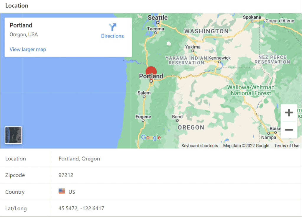 Map Showing Geolocation Data for Portland - WPForms Map showing geolocation data for Portland