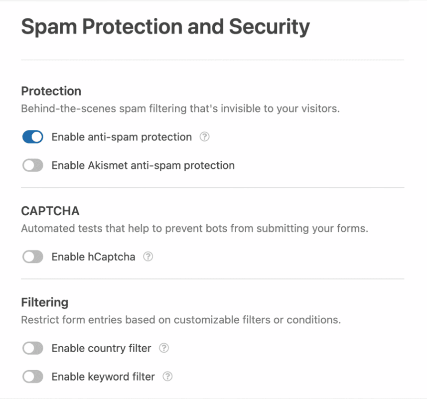 WPForms spam protection