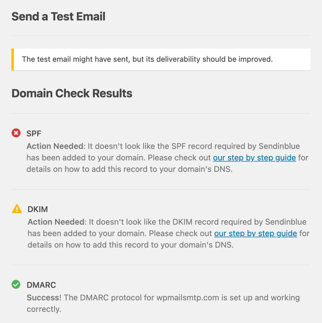 Resultados da verificação de domínio