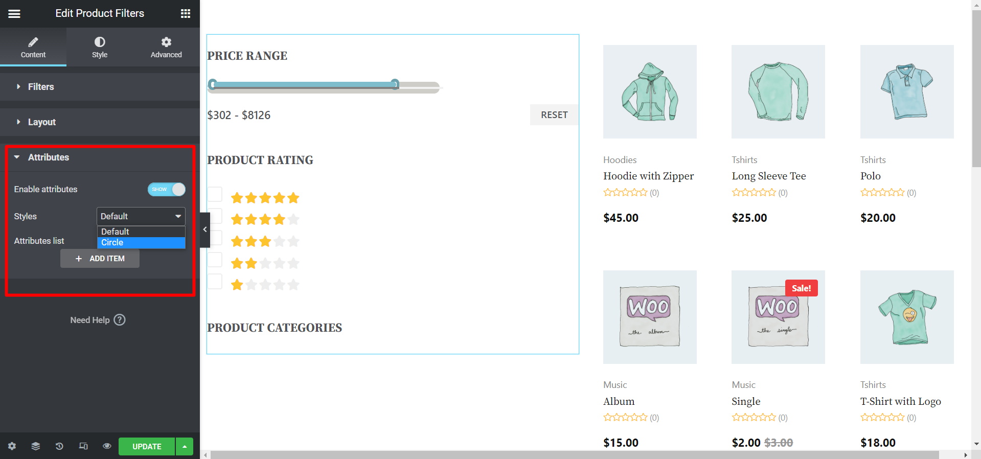 produktfilter til butik