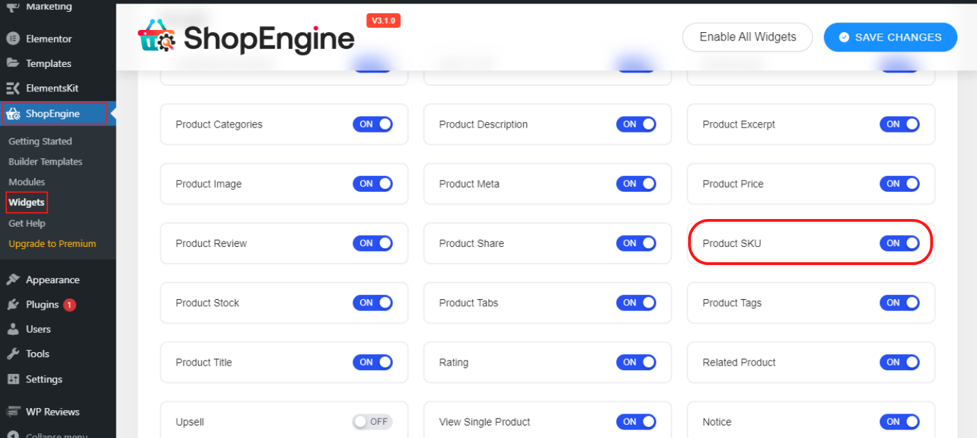 Activate the Product SKU Widget