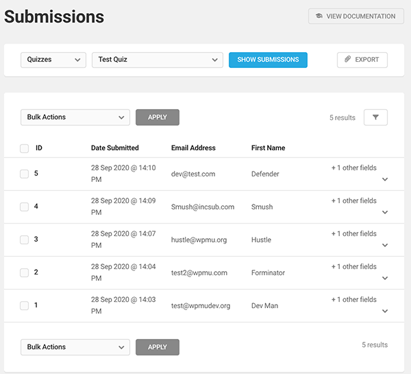 Individual submissions display.