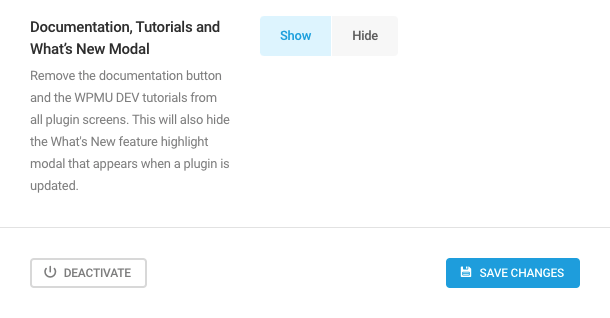 Whitelabel Documentation, Tutorials, and What's New Modal