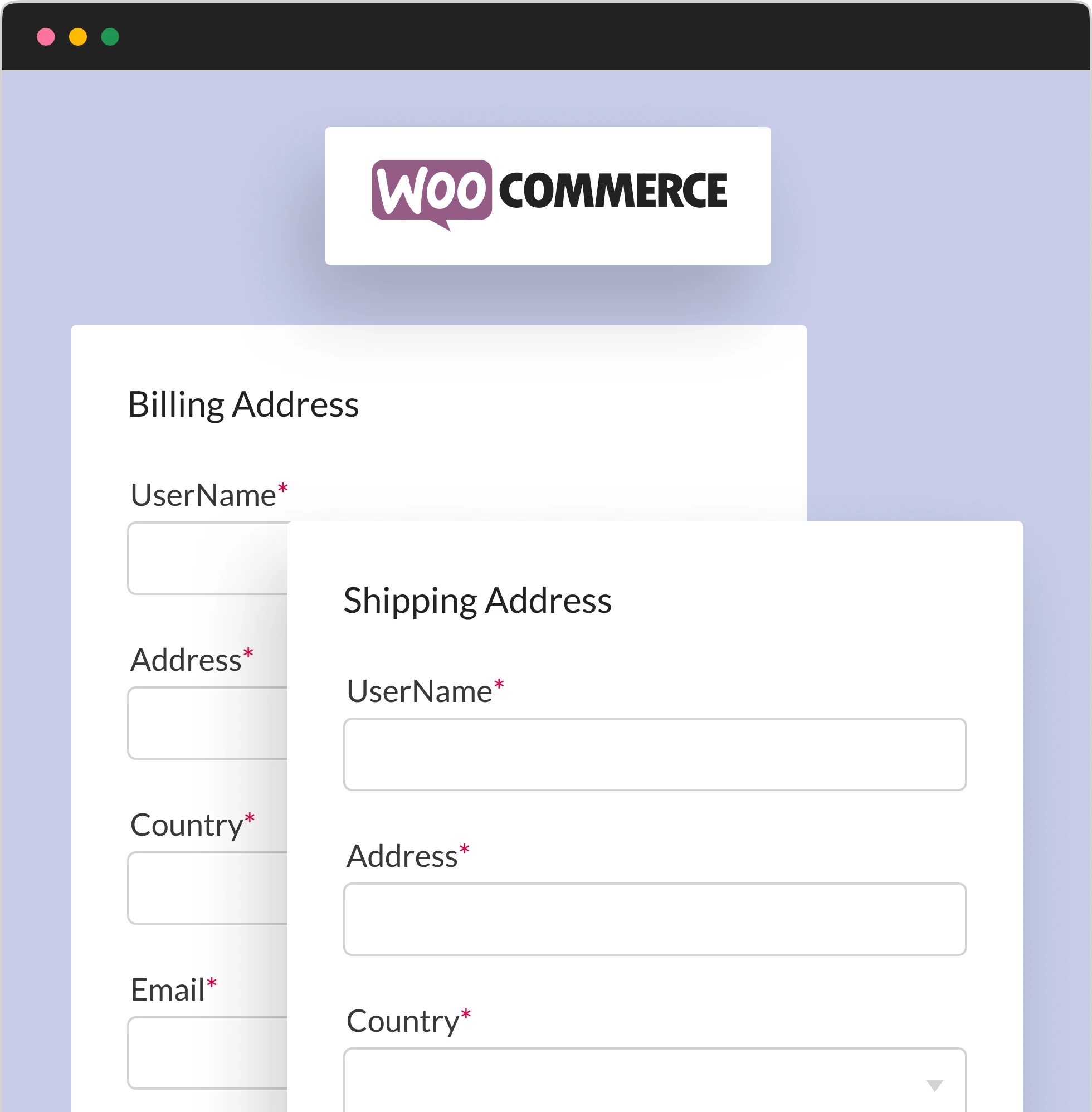 WooCommerce billing and shipping addresses fields in registration form