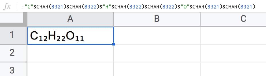 Subscript In Google Sheets